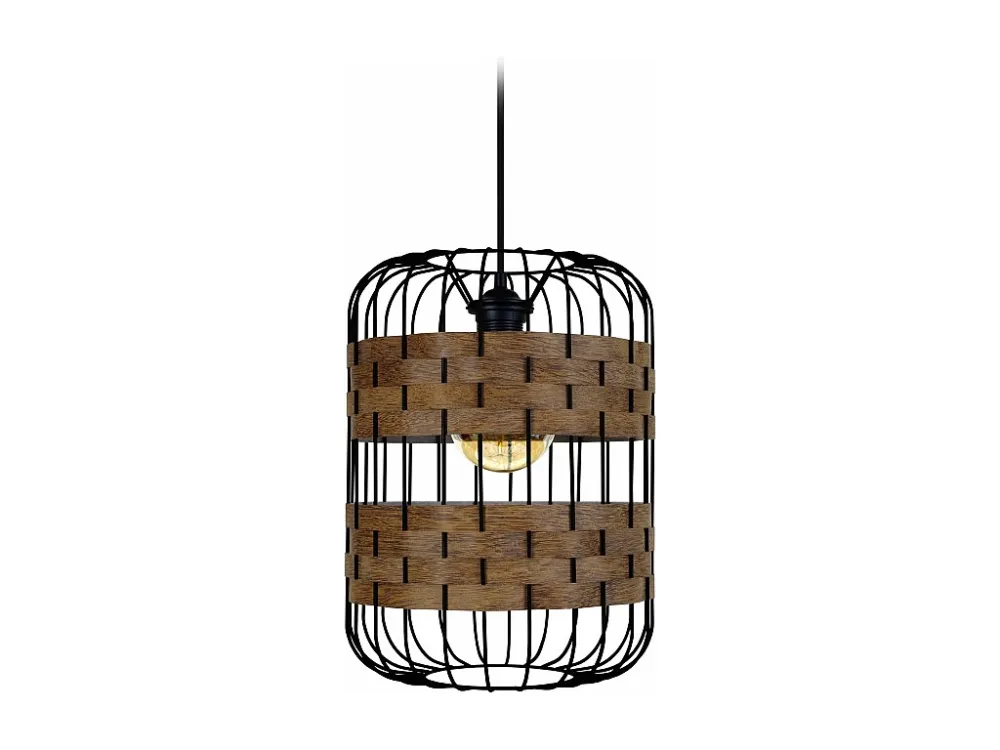 Suspensão TOSEL TRESSÉ MINDAT metálico e madeira cilindro Carvalho D25 x H85 cm