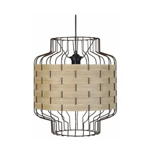 Suspensão TOSEL TRESSÉ PEGU metálico e madeira cilindro madeira bege D25 x H85 cm