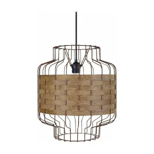 Suspensão TOSEL TRESSÉ PEGU metálico e madeira cilindro sucupira D40 x H110 cm