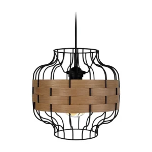 Suspensão TOSEL TRESSÉ RANGOON metálico e madeira cilindro madeira natural D40 x H110 cm