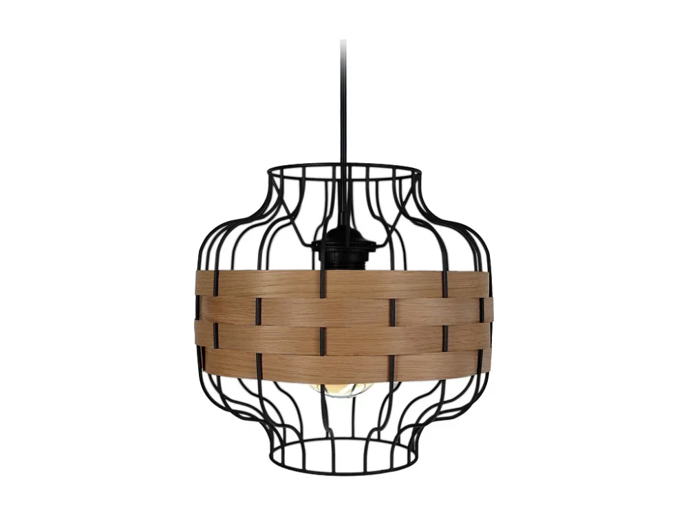 Suspensão TOSEL TRESSÉ RANGOON metálico e madeira cilindro madeira natural D40 x H110 cm