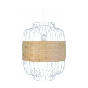 Suspensão TOSEL TRESSÉ RANGOON B metálico e madeira cilindro Carvalho D25 x H80 cm