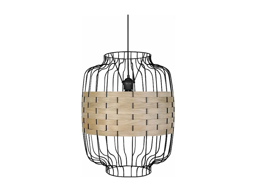 Suspensão TOSEL TRESSÉ RANGOON B metálico e madeira cilindro madeira bege D25 x H80 cm