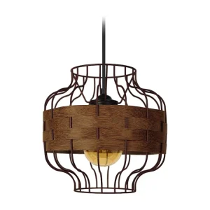 Suspensão TOSEL TRESSÉ RANGOON metálico e madeira cilindro madeira D40 x H110 cm