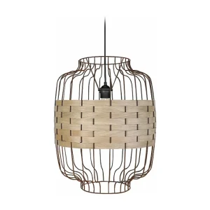 Suspensão TOSEL TRESSÉ RANGOON B metálico e madeira cilindro madeira D25 x H80 cm