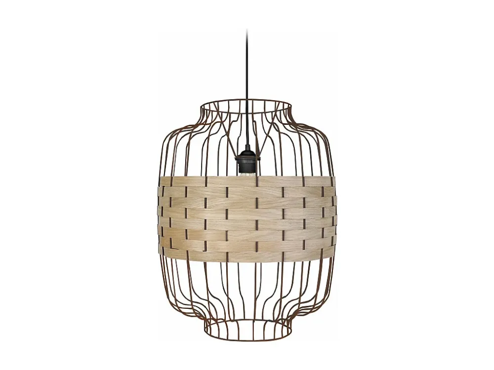 Suspensão TOSEL TRESSÉ RANGOON B metálico e madeira cilindro madeira D25 x H80 cm