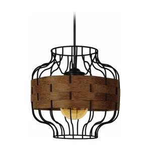 Suspensão TOSEL TRESSÉ RANGOON metálico e madeira cilindro madeira amarelada D25 x H80 cm