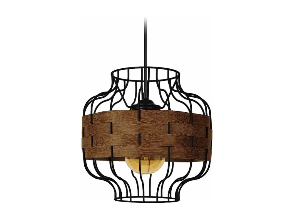 Suspensão TOSEL TRESSÉ RANGOON metálico e madeira cilindro madeira amarelada D25 x H80 cm
