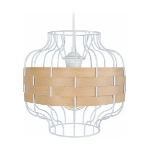 Suspensão TOSEL TRESSÉ RANGOON metálico e madeira cilindro madeira bege D40 x H110 cm