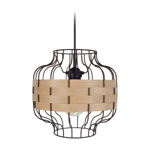 Suspensão TOSEL TRESSÉ RANGOON metálico e madeira cilindro madeira marrom D40 x H110 cm