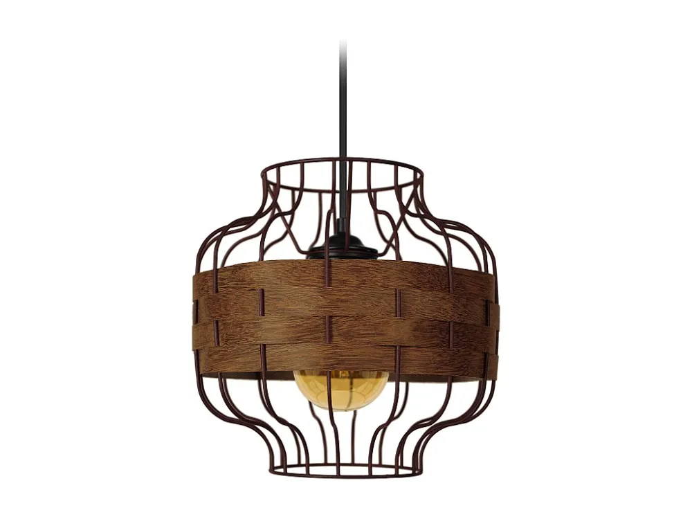 Suspensão TOSEL TRESSÉ RANGOON metálico e madeira cilindro madeira D40 x H110 cm