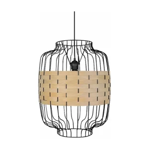 Suspensão TOSEL TRESSÉ RANGOON B metálico e madeira cilindro madeira clara D25 x H80 cm