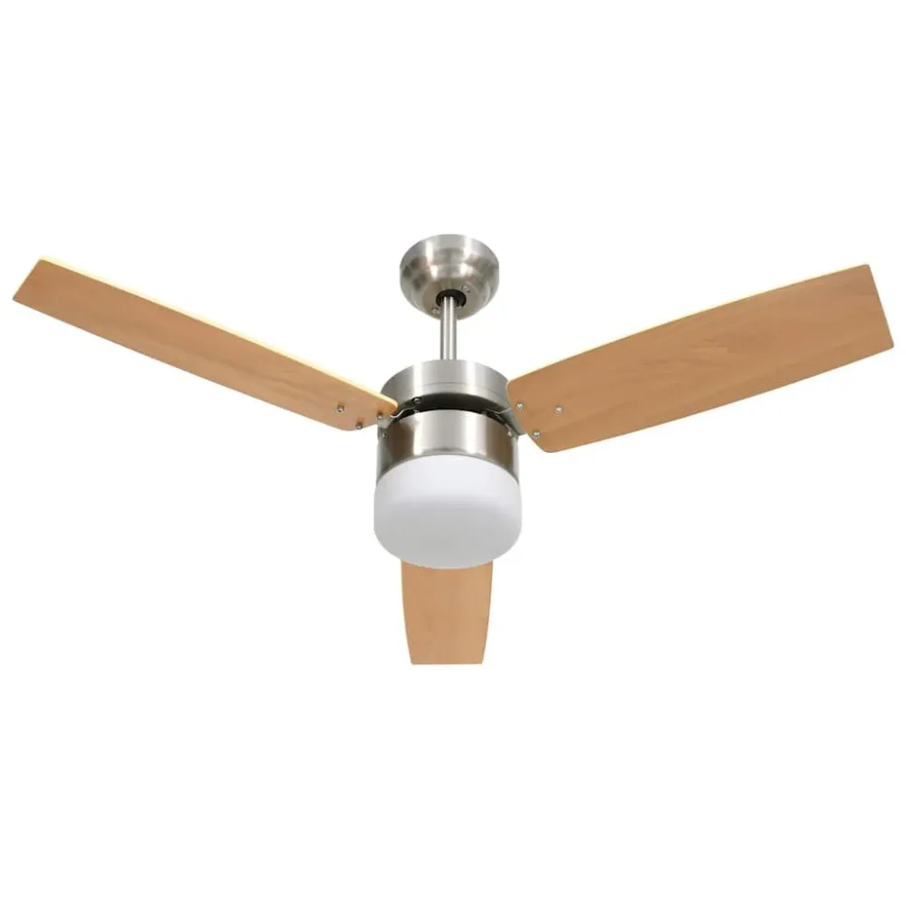 Ventoinha de teto com luz e controlo remoto 108cm castanho-claro