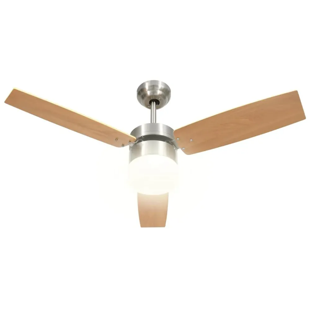 Ventoinha de teto com luz e controlo remoto 108cm castanho-claro
