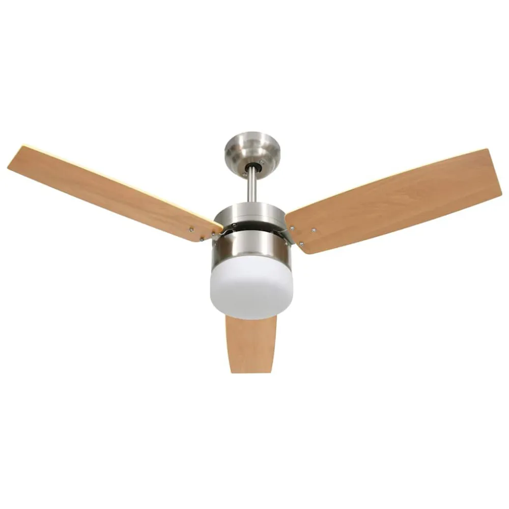 Ventoinha de teto com luz e controlo remoto 108cm castanho-claro