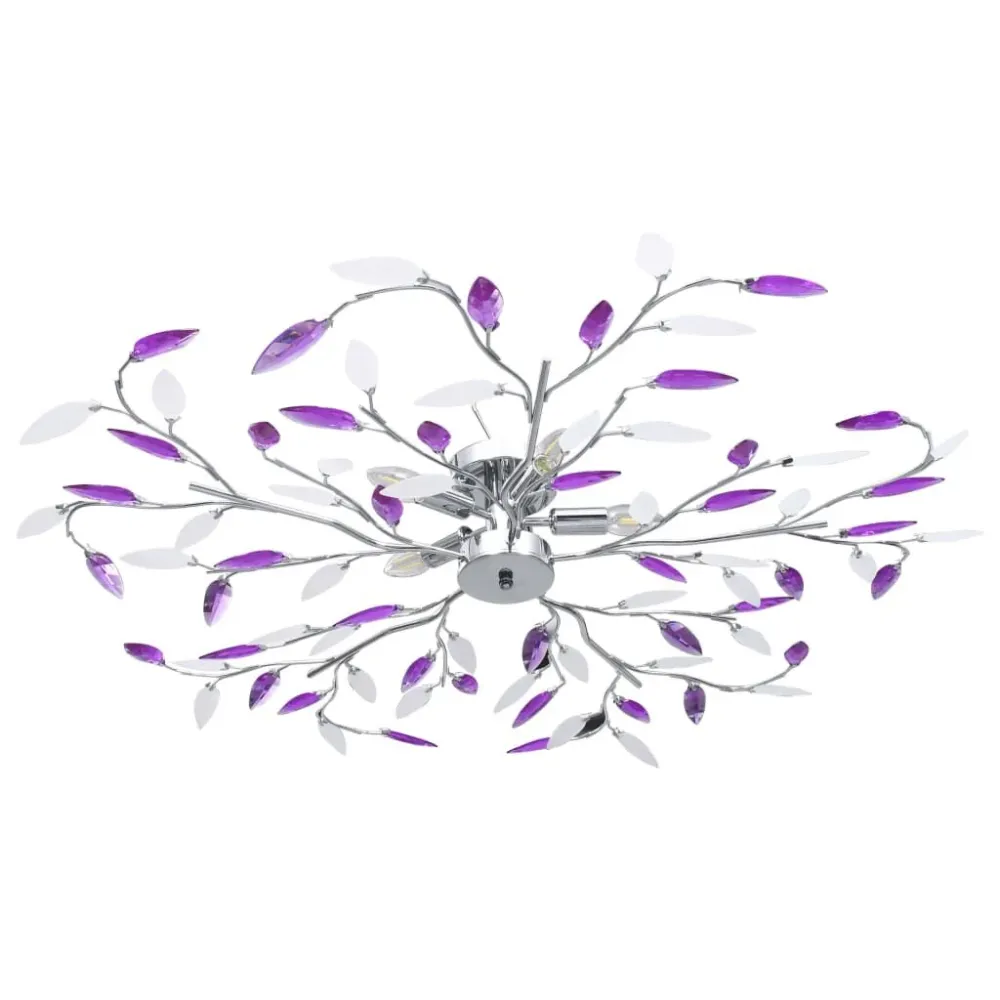 Candeeiro teto braços folhas de cristal acrílico 5 E14 roxo vidaXL
