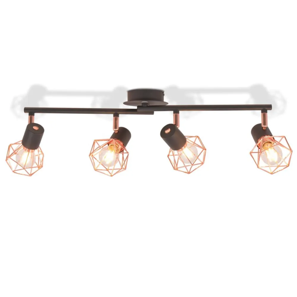 Candeeiro de teto com 4 focos E14 preto e cobre vidaXL