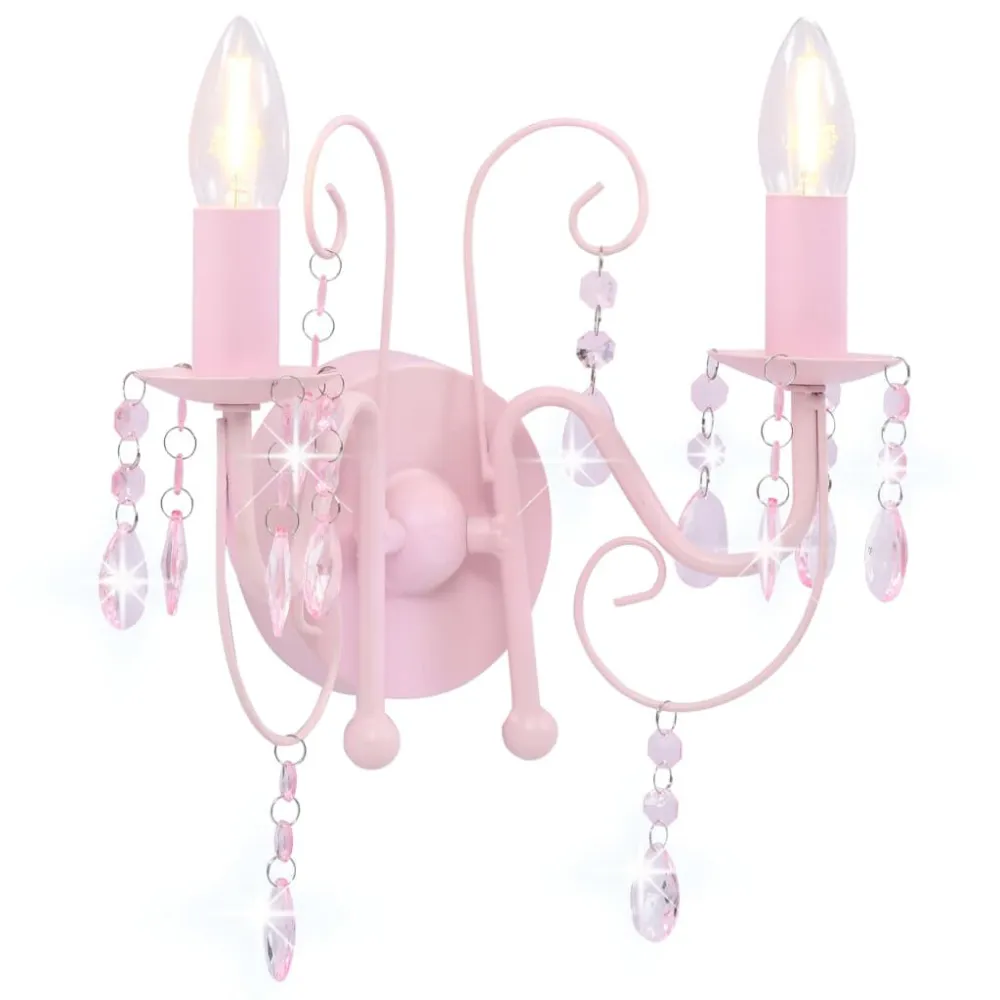 Candeeiro de parede com contas 2 x lâmpadas E14 rosa vidaXL