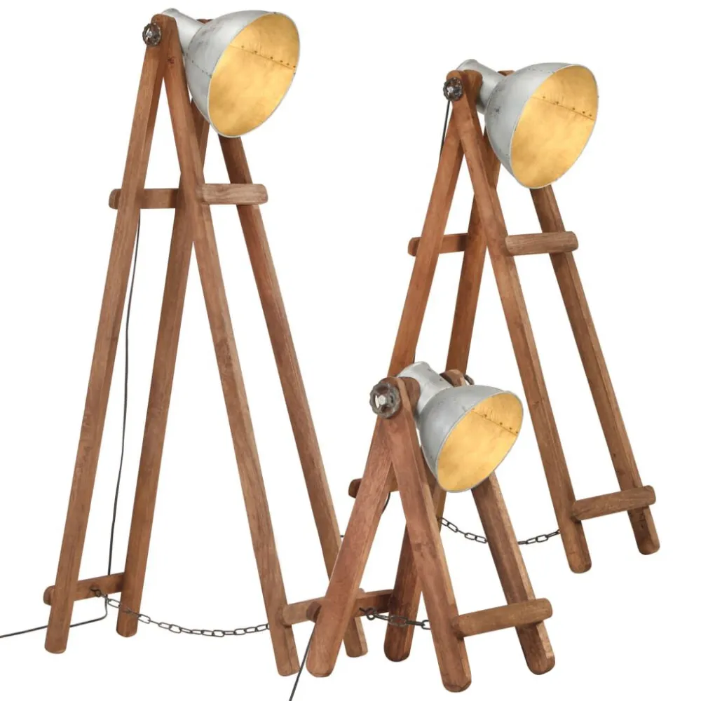Candeeiros de chão 3 pcs E27 mangueira maciç prateado vidaXL