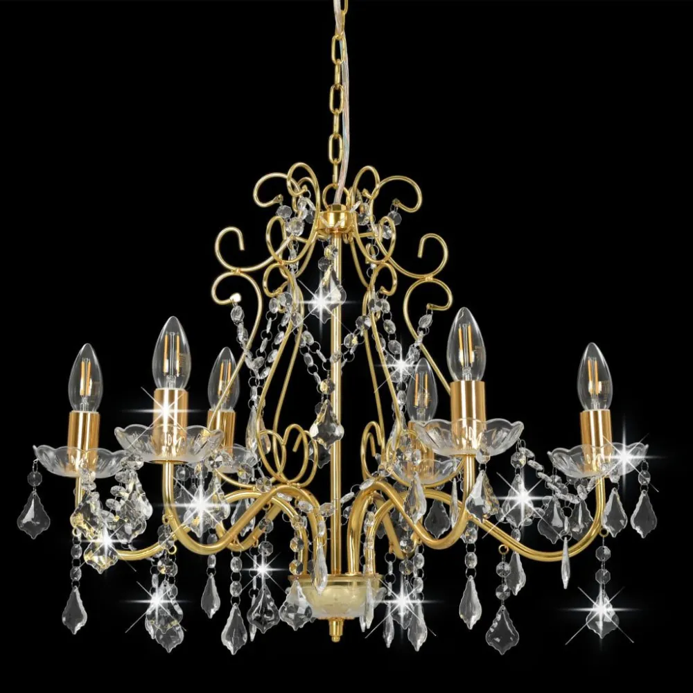 Lustre com contas de cristal 6 x E14 redondo dourado vidaXL