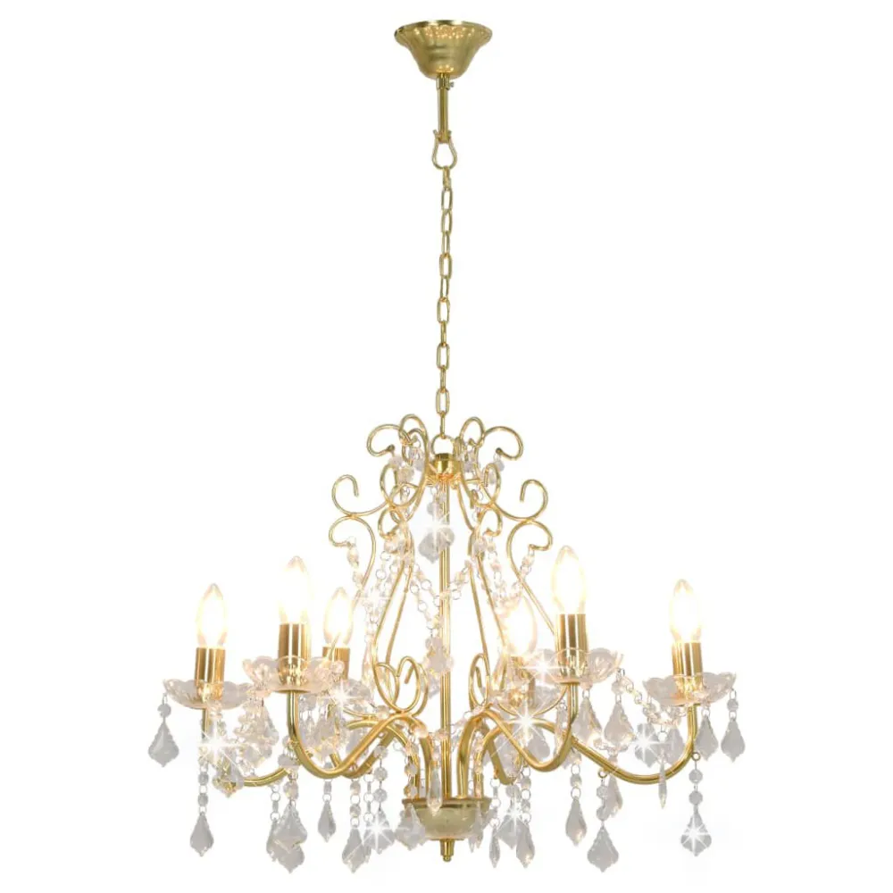 Lustre com contas de cristal 6 x E14 redondo dourado vidaXL