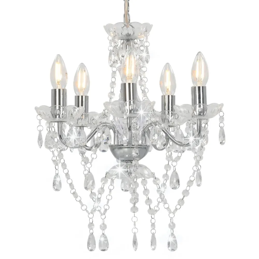Lustre com contas de cristal redondo prateado 5 x E14 vidaXL