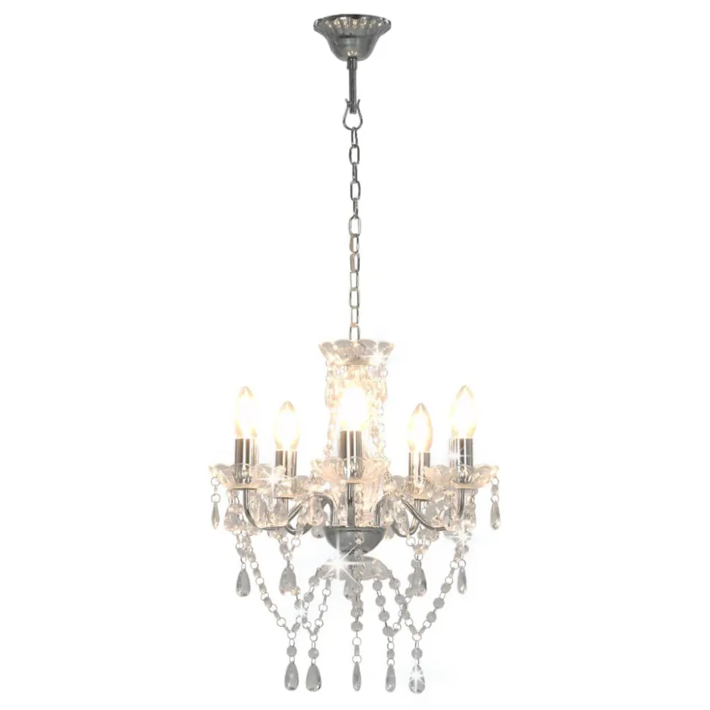 Lustre com contas de cristal redondo prateado 5 x E14 vidaXL