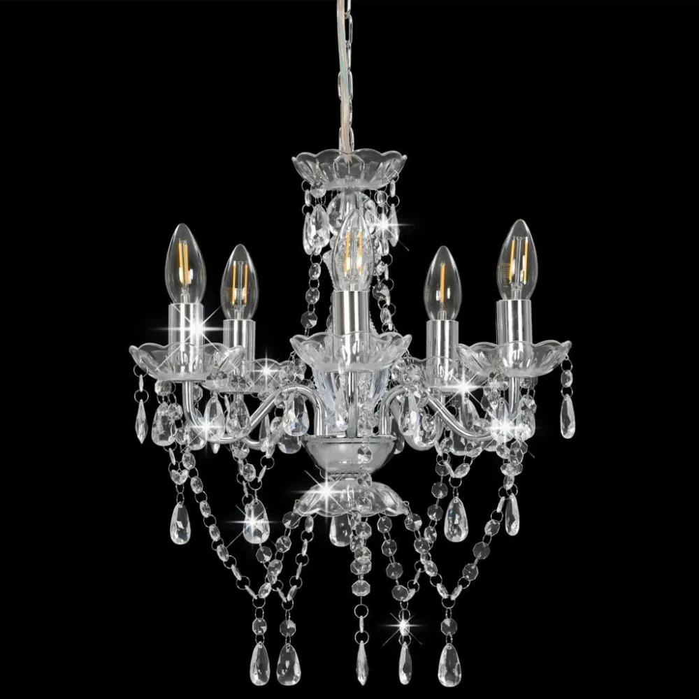 Lustre com contas de cristal redondo prateado 5 x E14 vidaXL