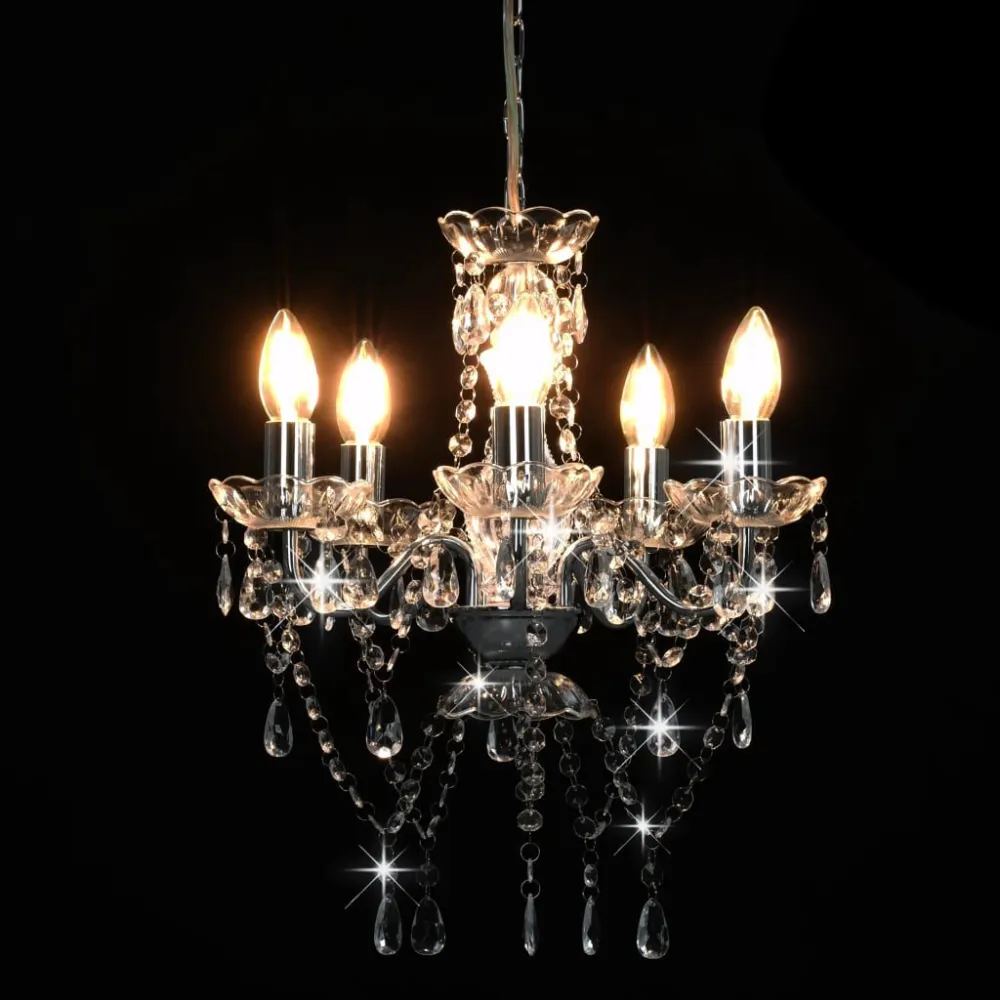 Lustre com contas de cristal redondo prateado 5 x E14 vidaXL