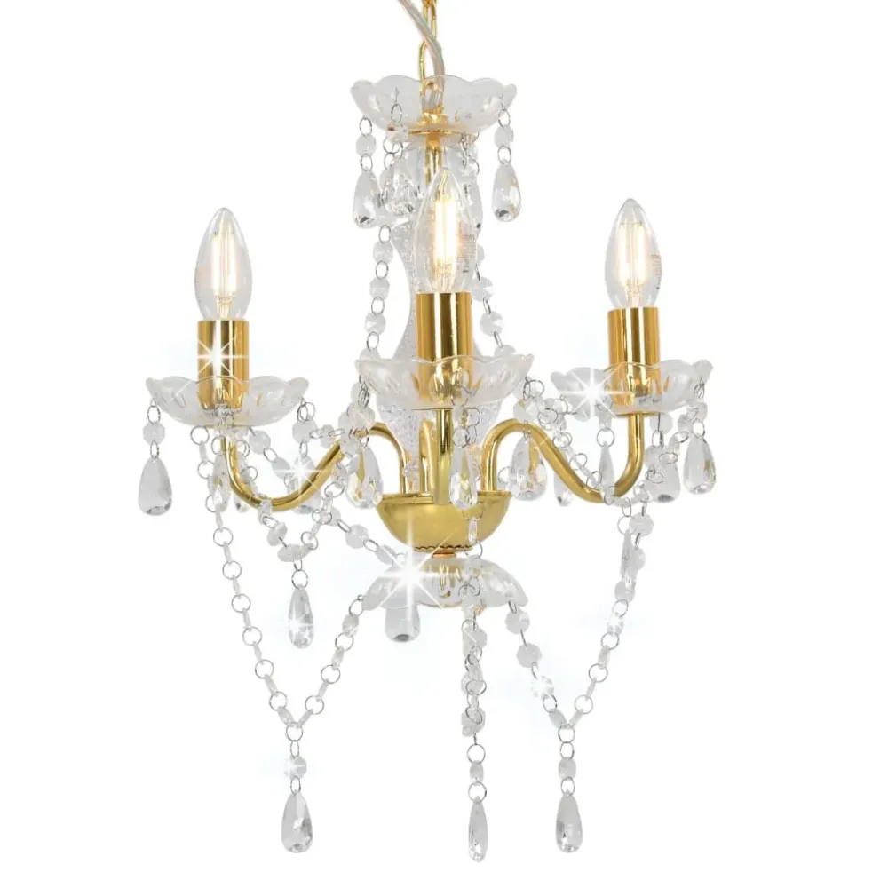 Lustre com contas redondo 3 x E14 dourado vidaXL