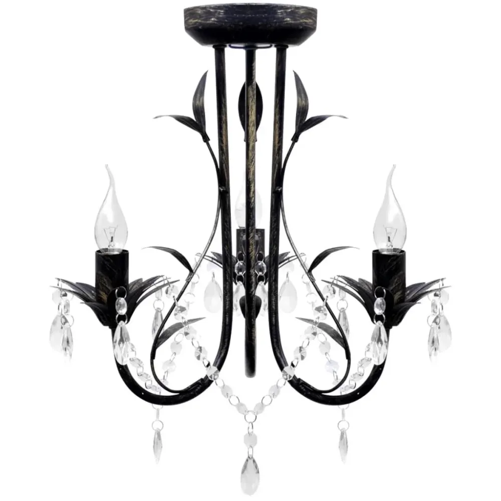 Candelabro metal com contas de cristal, preto, 3 x E14 lâmpadas vidaXL