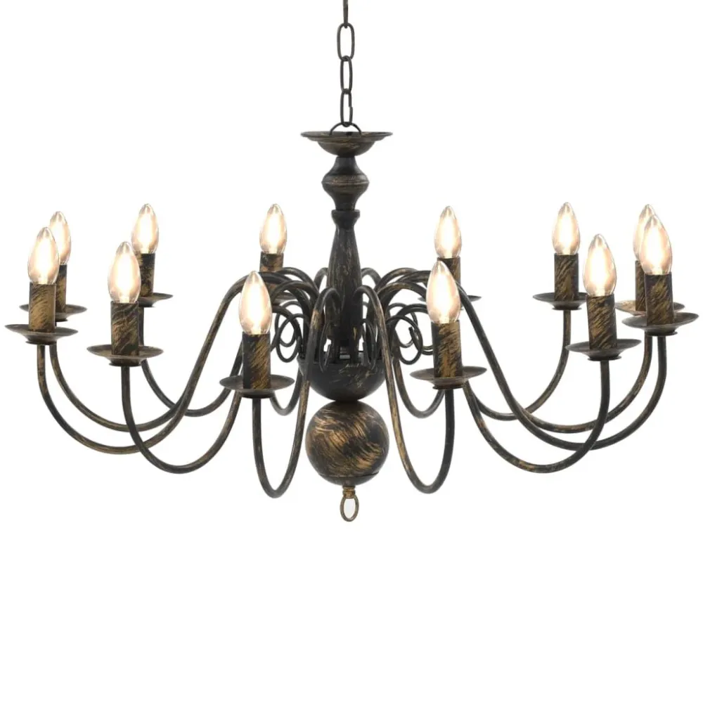 Lustre antigo de 12 lâmpadas E14 preto vidaXL