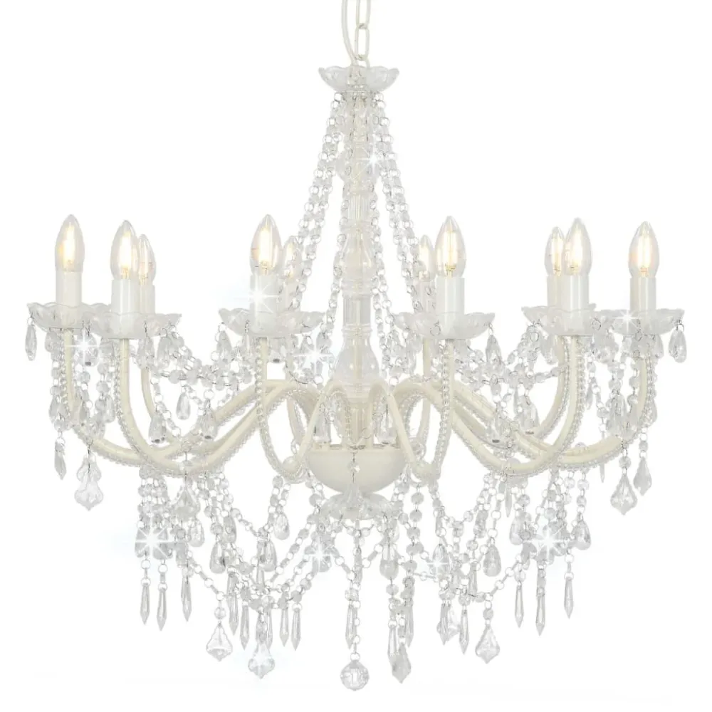 Lustre com contas lâmpadas 12 x E14 branco vidaXL