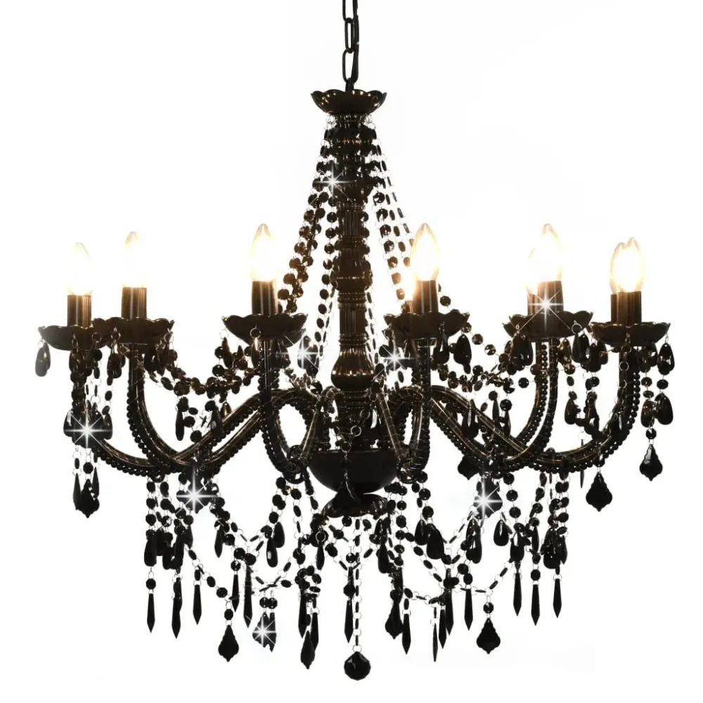 Lustre com contas lâmpadas 12 x E14 preto vidaXL