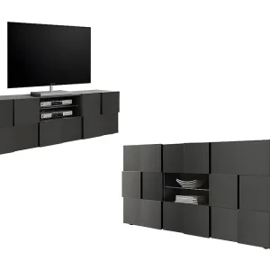 Conjunto móvel de TV + aparador - Sala de estar luminosa CALISTO - Lacado branco (Modelo A19)