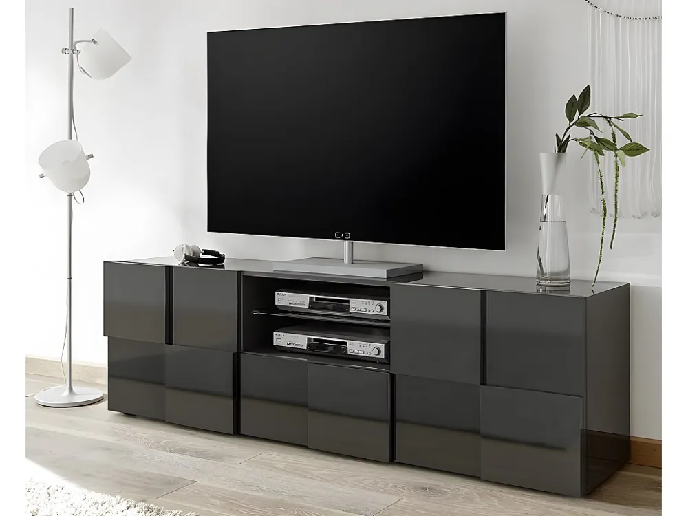 Conjunto móvel de TV + aparador - Sala de estar luminosa CALISTO - Lacado branco (Modelo A19)
