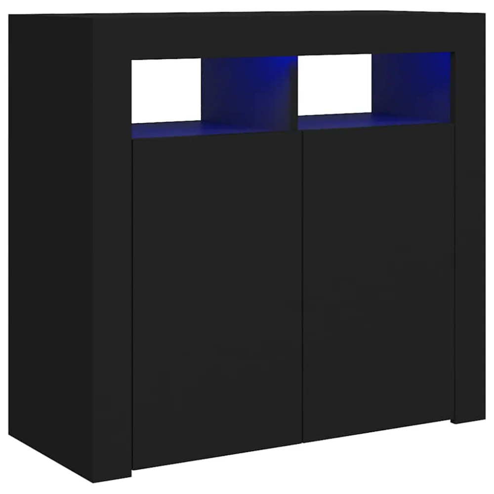 Aparador com luzes LED 80x35x75 cm preto com Suspensão Ajustável