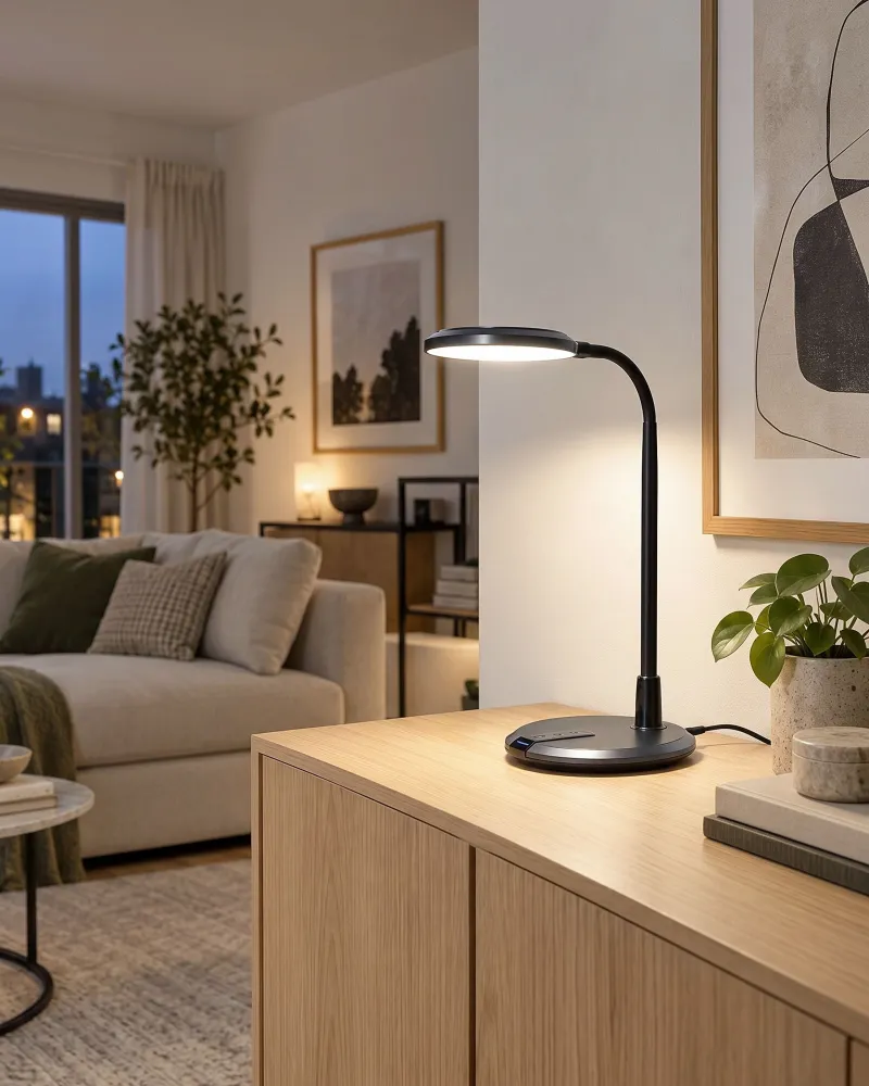 Candeeiro de mesa LED preto e prateado COLUMBA - Design Moderno e Econômico