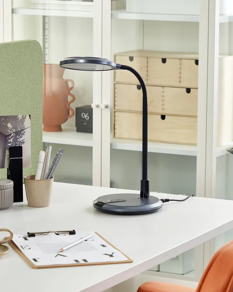 Candeeiro de mesa LED preto e prateado COLUMBA - Design Moderno e Econômico
