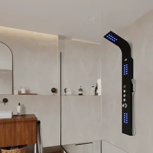 Coluna duche hidromassagem-leds FELICITA preta-50 microjatos com Suspensão Ajustável