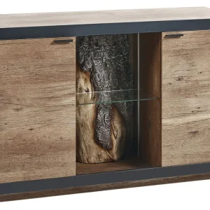 2 Door Sideboard LED Light Wood and Negro MARANA