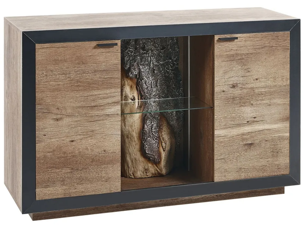 2 Door Sideboard LED Light Wood and Negro MARANA