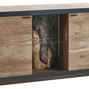 2 Door Sideboard LED Light Wood and Negro MARANA