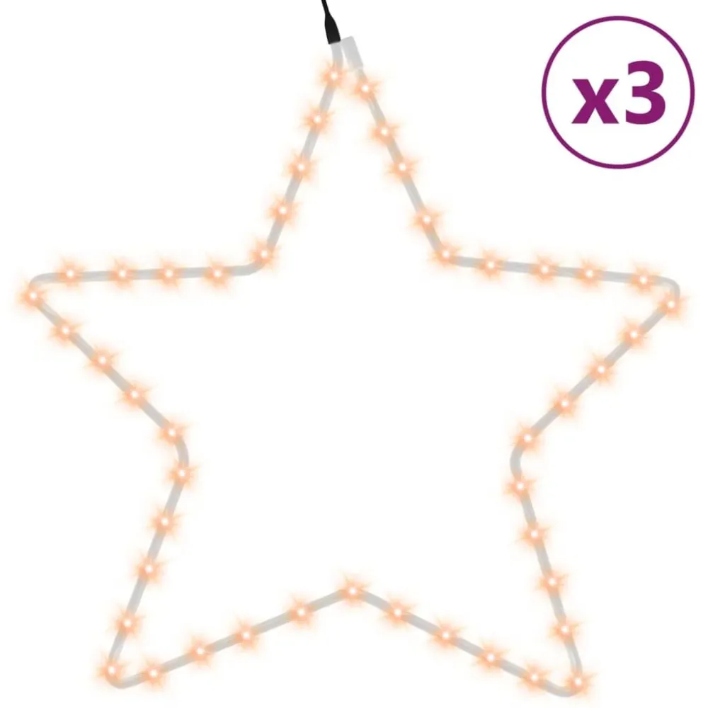Figura natalícia de estrelas + 48 LEDs 3pcs 56 cm branco febril em Bronze Escovado