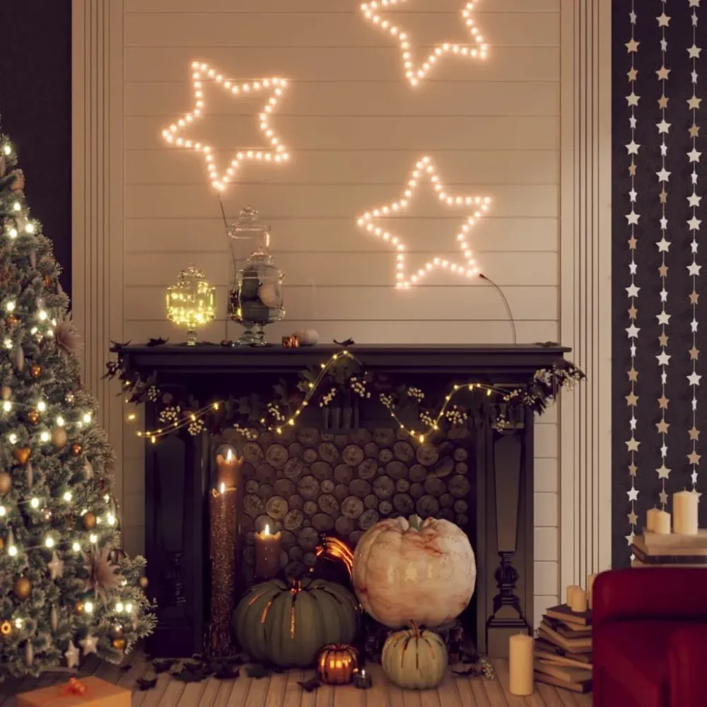Figura natalícia de estrelas + 48 LEDs 3pcs 56 cm branco febril em Bronze Escovado