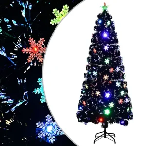 Kit de Iluminação Temática Completo Árvore de Natal com flocos de neve LED 210 cm fibra ótica preto
