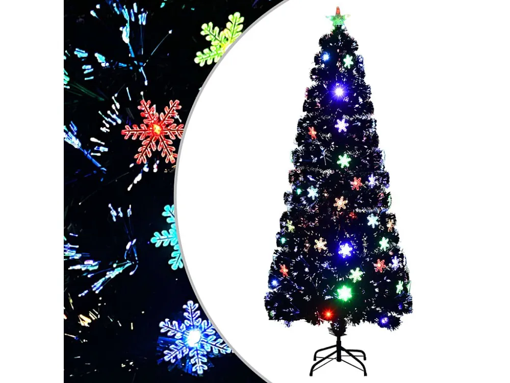 Kit de Iluminação Temática Completo Árvore de Natal com flocos de neve LED 210 cm fibra ótica preto