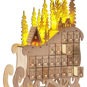 LED Decoration Figurine Sleigh Advent Calendar Light Wood IMPALA Cordão 3 Metros