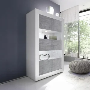 Luz de Corda Vitrina com LEDs - 4 portas - Branco lacado e cimento COMETE