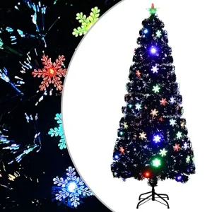 Árvore de Natal com flocos de neve LED 180 cm fibra ótica preto Estilo Vintage